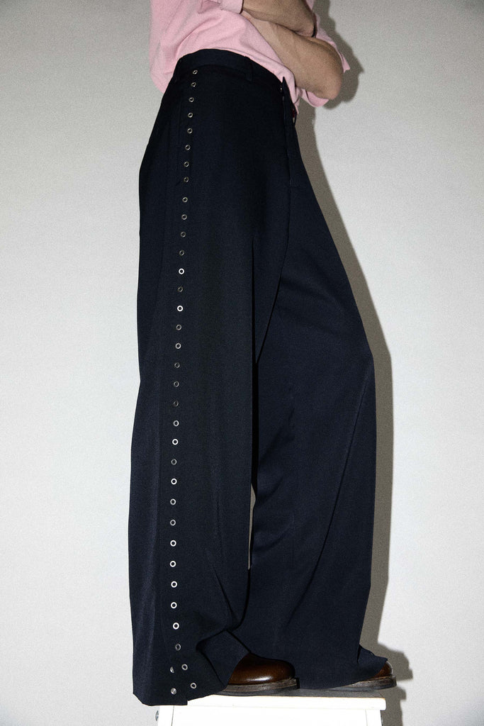 Navy Wide Leg Side Snap Pants