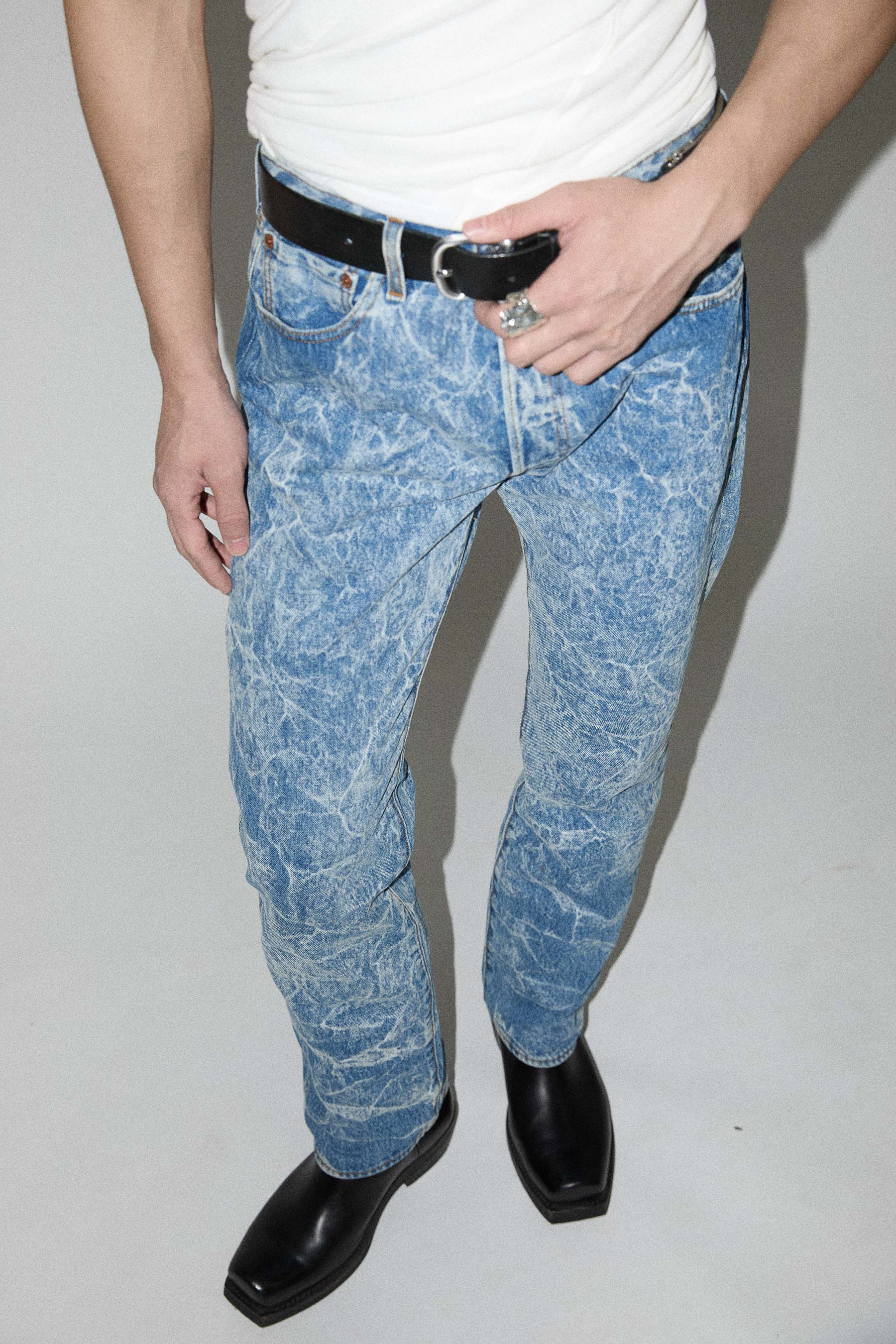 Blue RE-edited Creased Washed Jeans