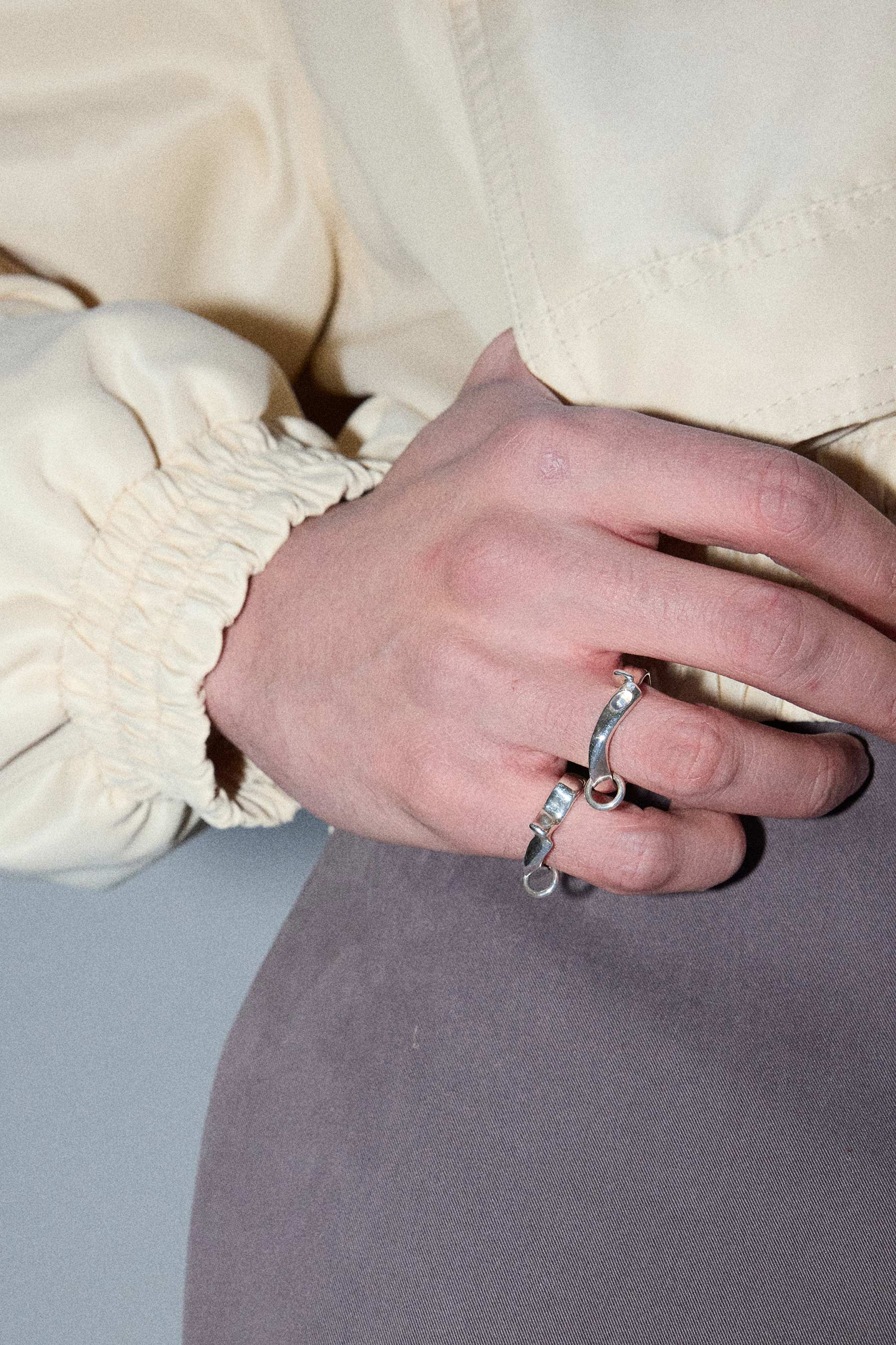 Hammer-crafted Silver Ring with Moon Stone