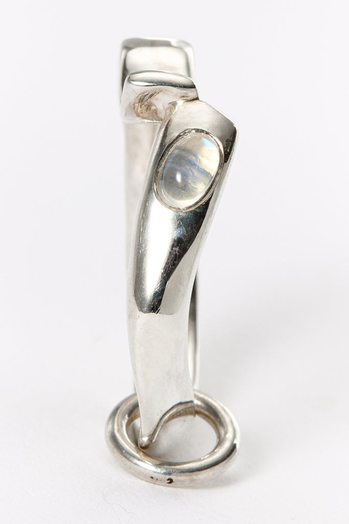 Hammer-crafted Silver Ring with Moon Stone