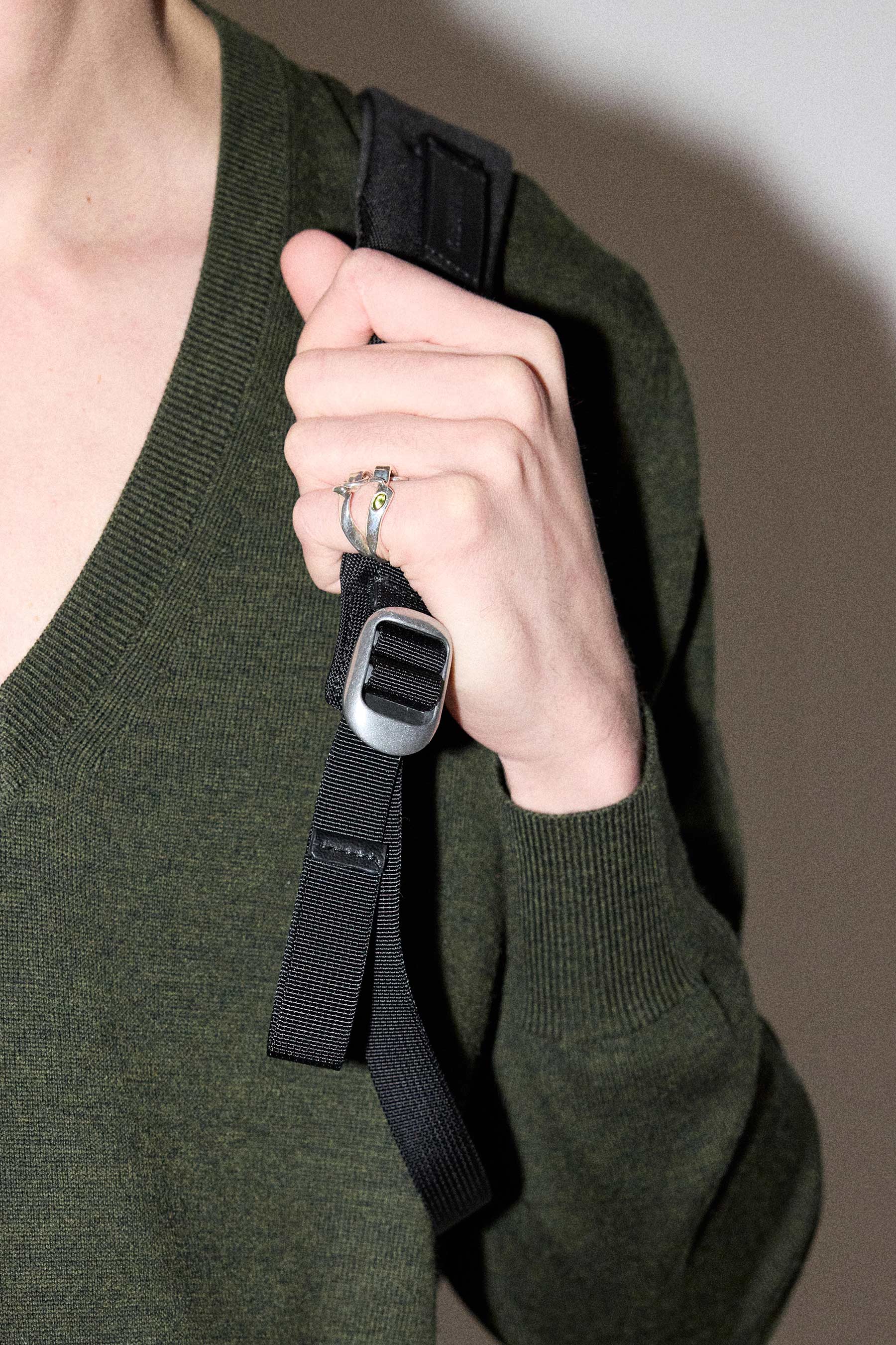 Hammer-crafted Silver Ring with Green Tourmaline