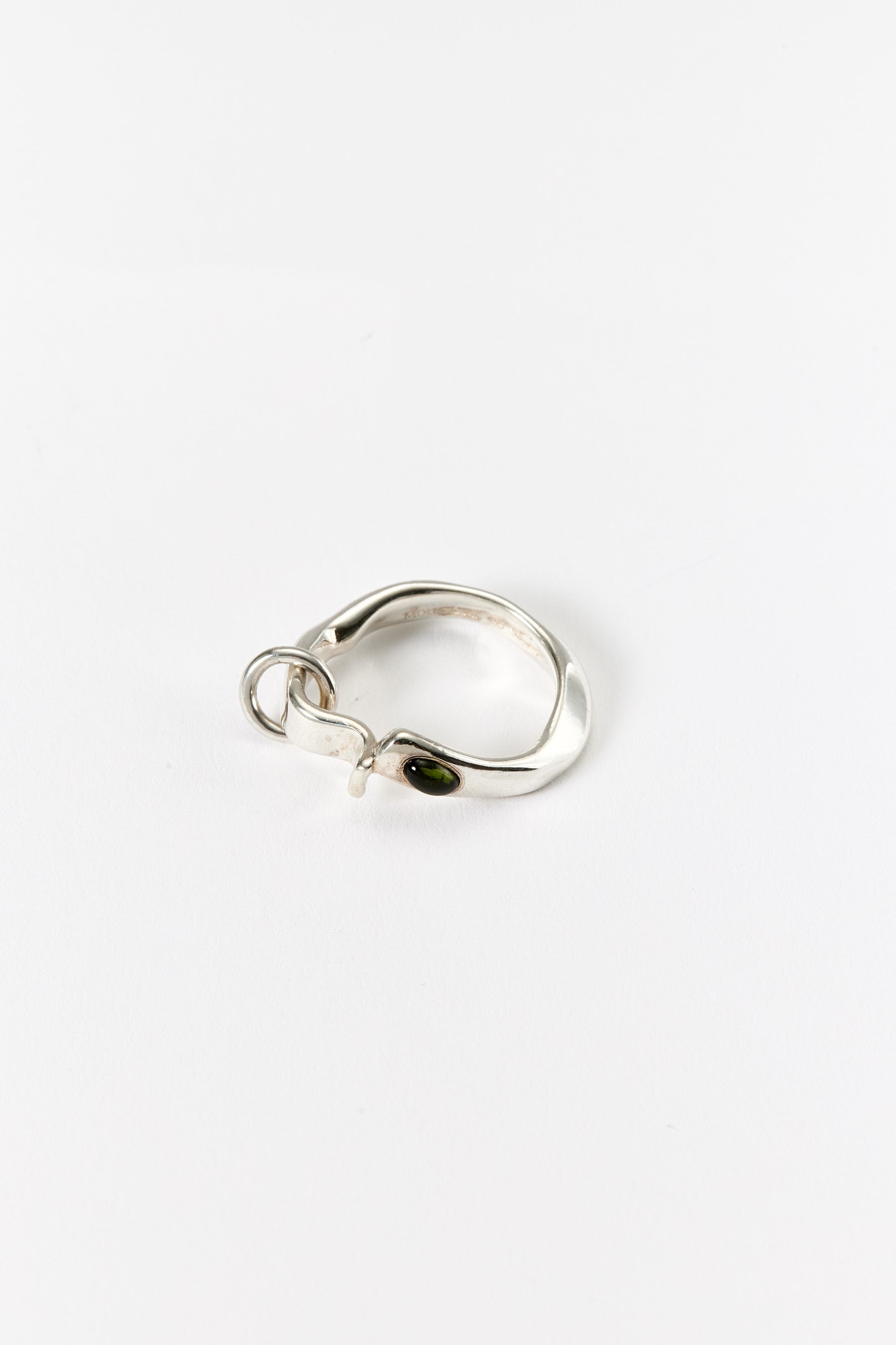 Hammer-crafted Silver Ring with Green Tourmaline