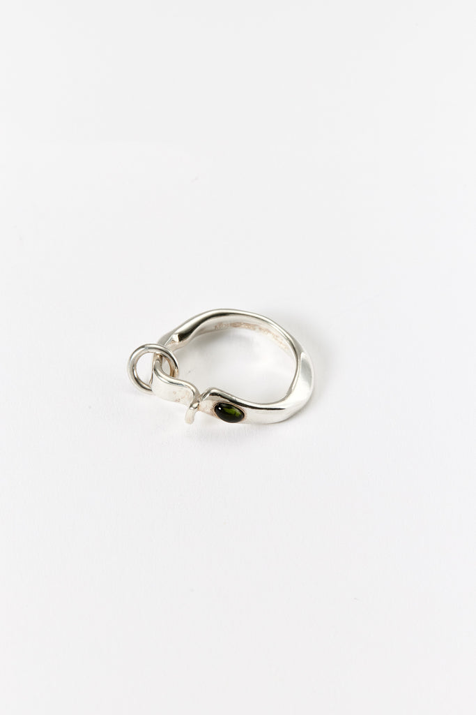 Hammer-crafted Silver Ring with Green Tourmaline