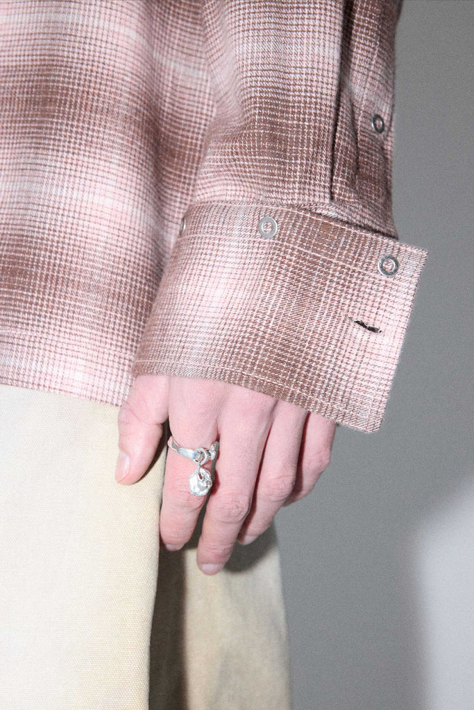 Hammer-crafted Silver Tube Ring with Pendant