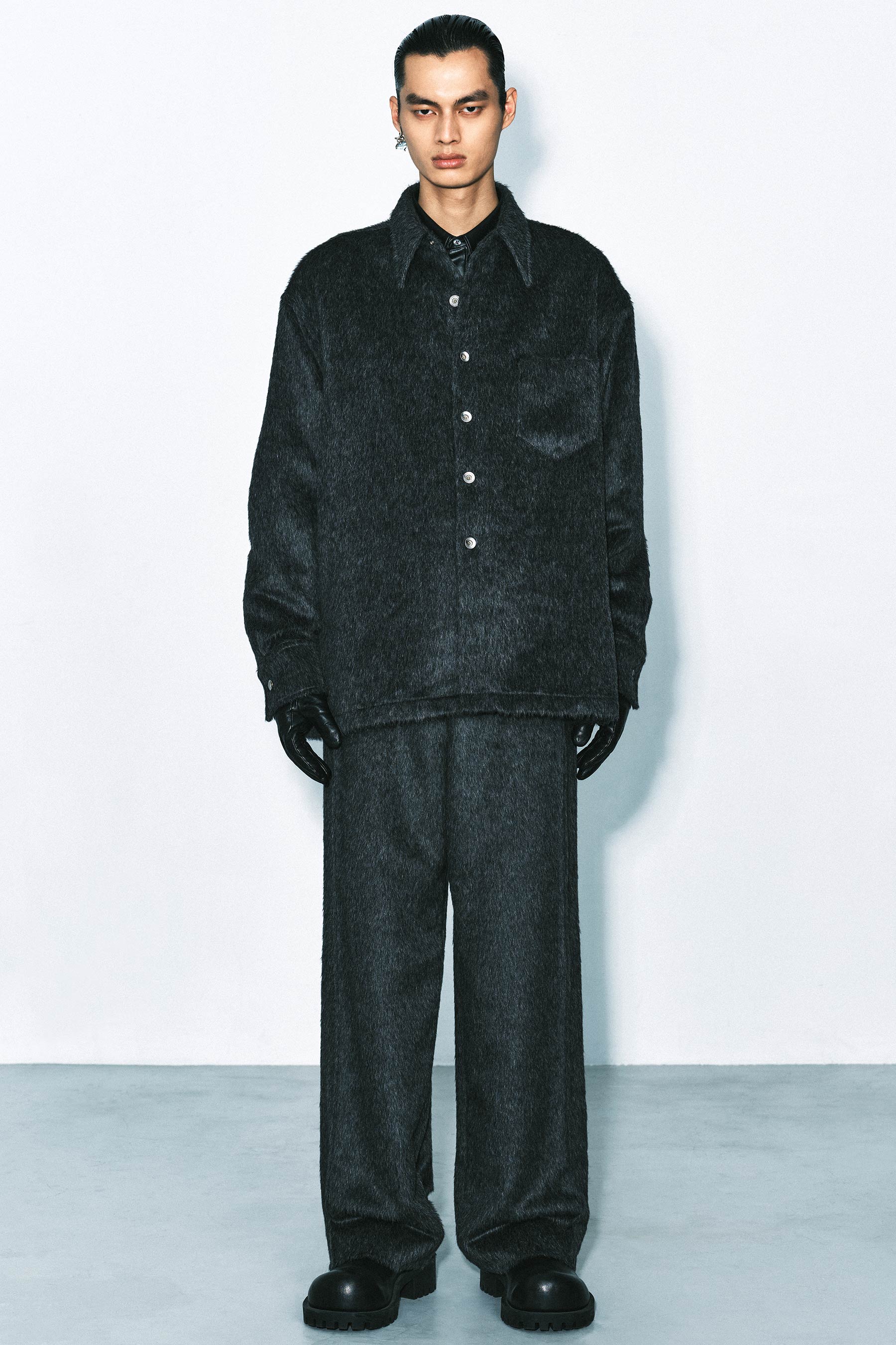 Dark Grey Fuzzy Bold Square Shirt Jacket