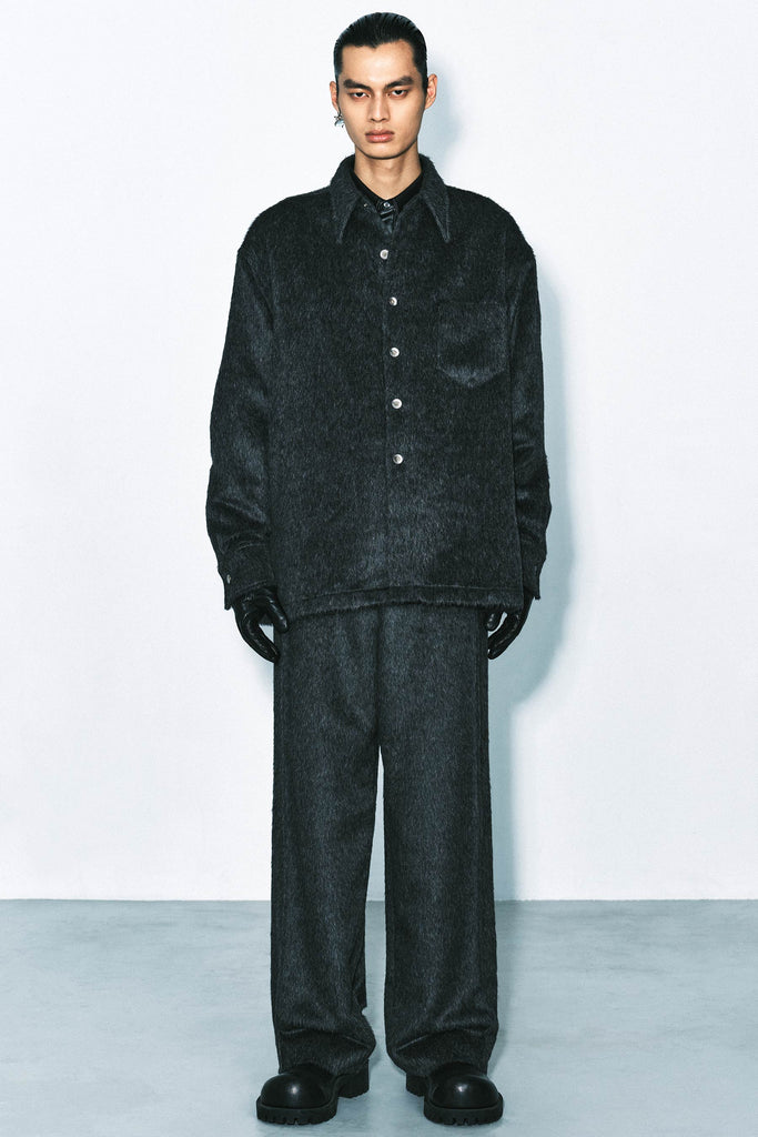 Dark Grey Fuzzy Bold Square Shirt Jacket