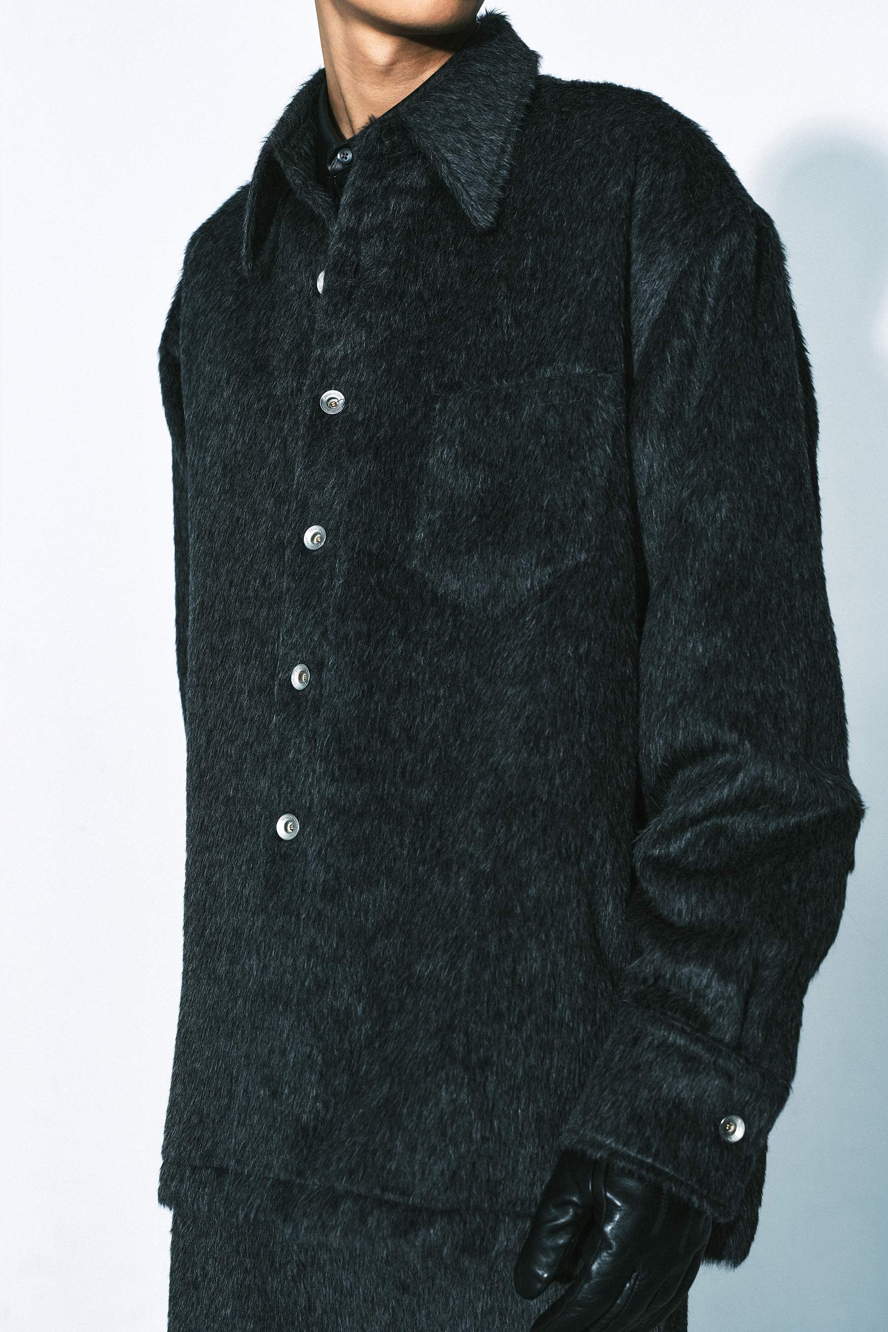 Dark Grey Fuzzy Bold Square Shirt Jacket
