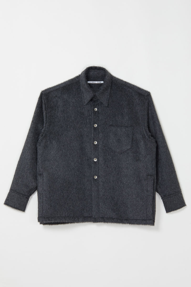 Dark Grey Fuzzy Bold Square Shirt Jacket