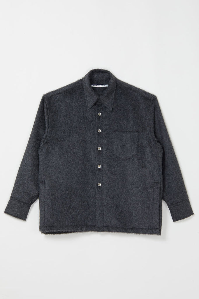 Dark Grey Fuzzy Bold Square Shirt Jacket