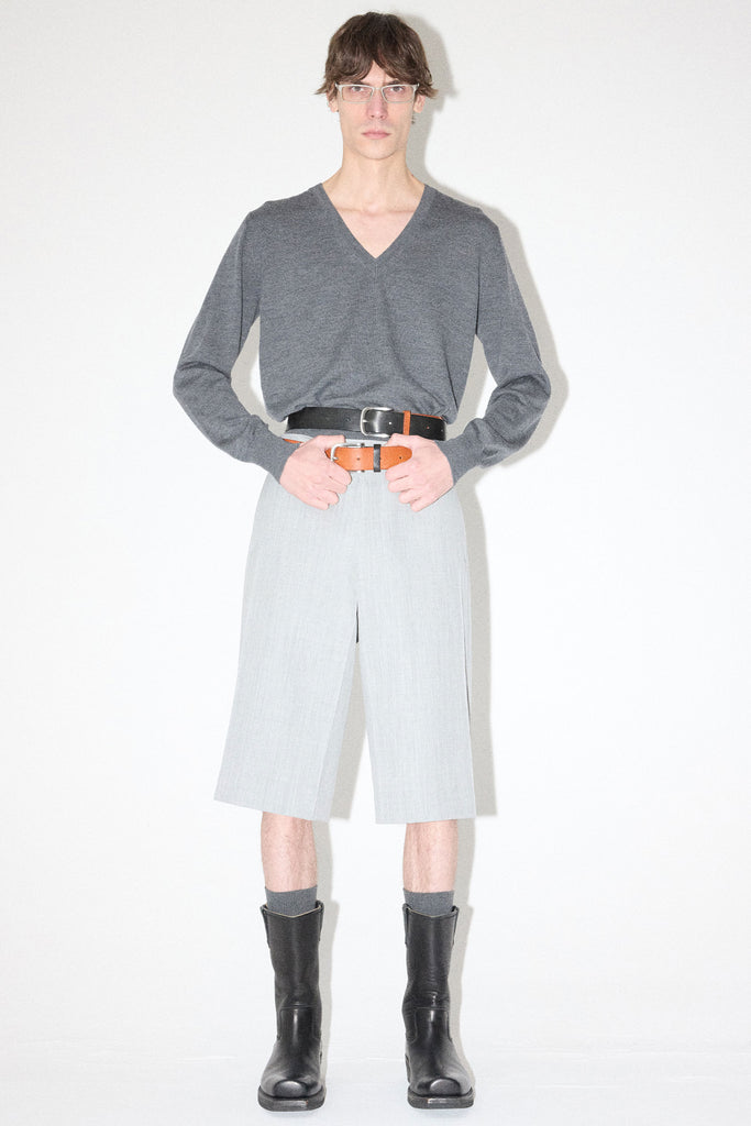 Light Grey Cuboid Wool Shorts