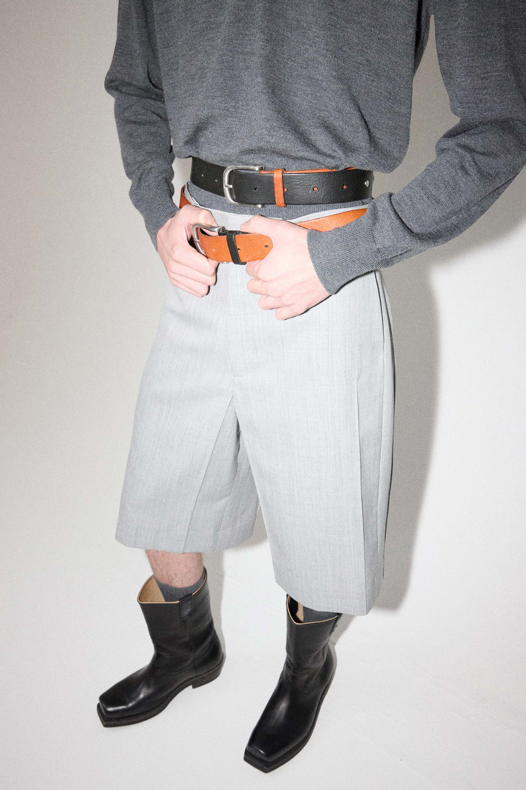 Light Grey Cuboid Wool Shorts