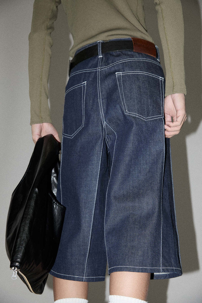 Navy Raw Denim Cuboid Shorts