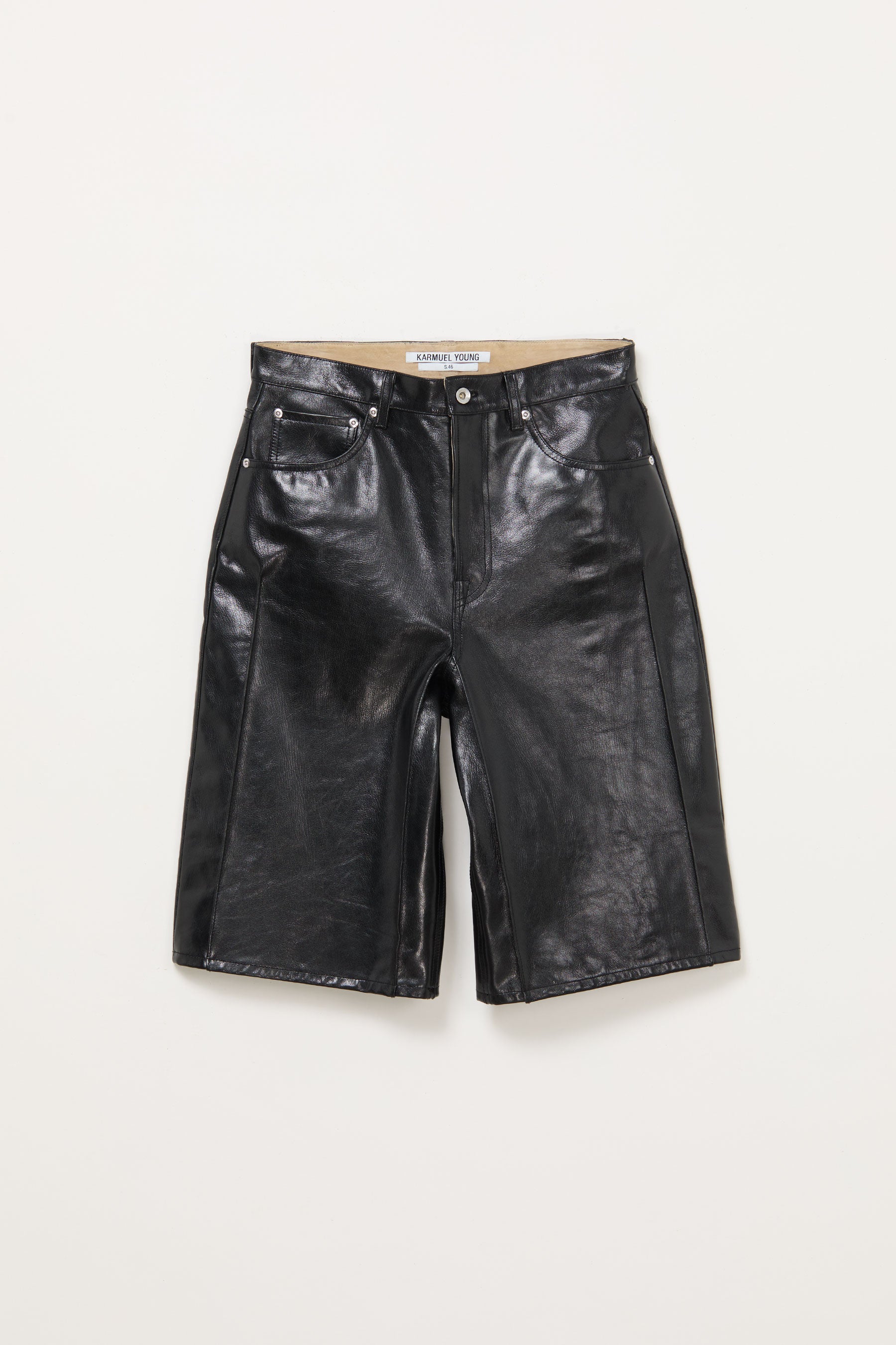 Black Cuboid Calf Leather Shorts