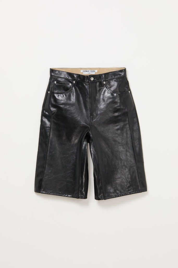 Black Cuboid Calf Leather Shorts