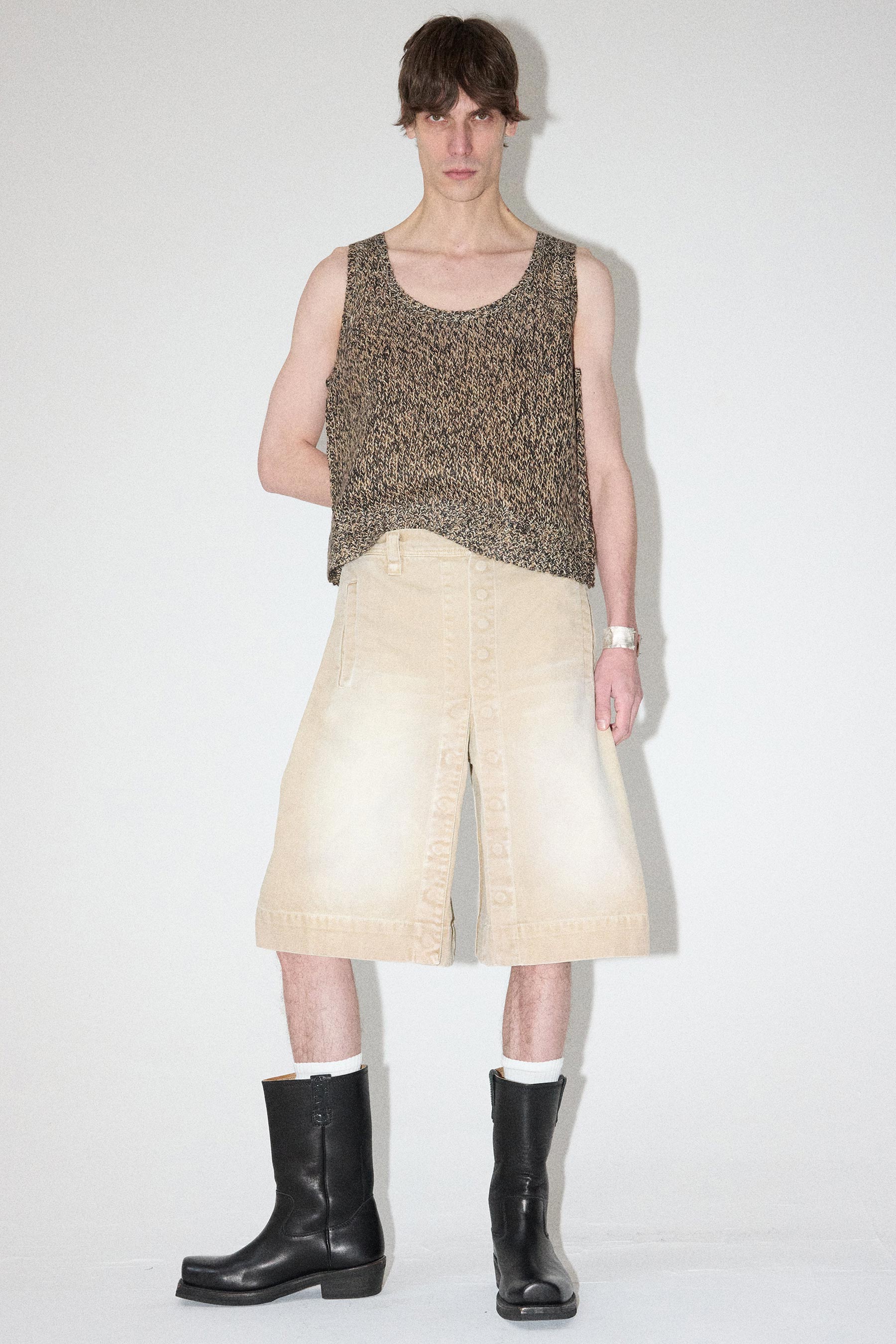 Beige Rectangle XY-plane Washed Shorts