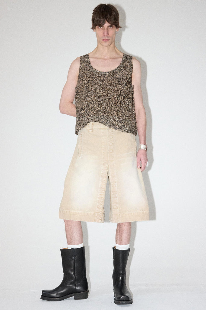 Beige Rectangle XY-plane Washed Shorts