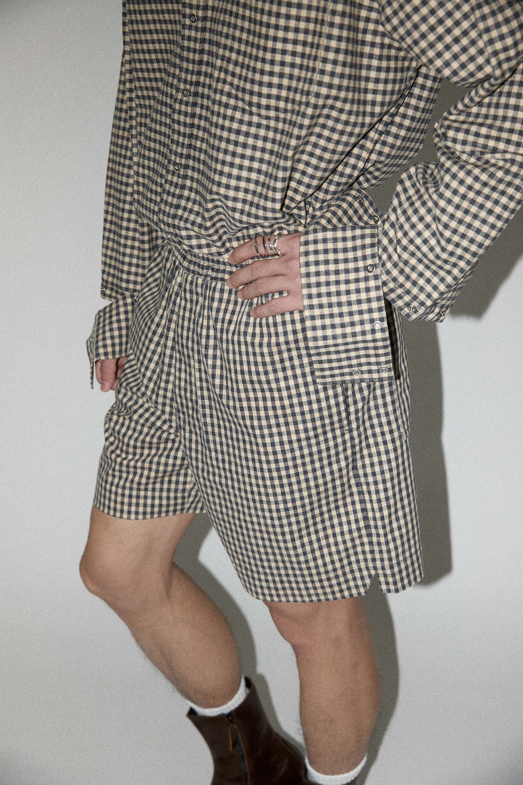 Yellow Check Square Shorts