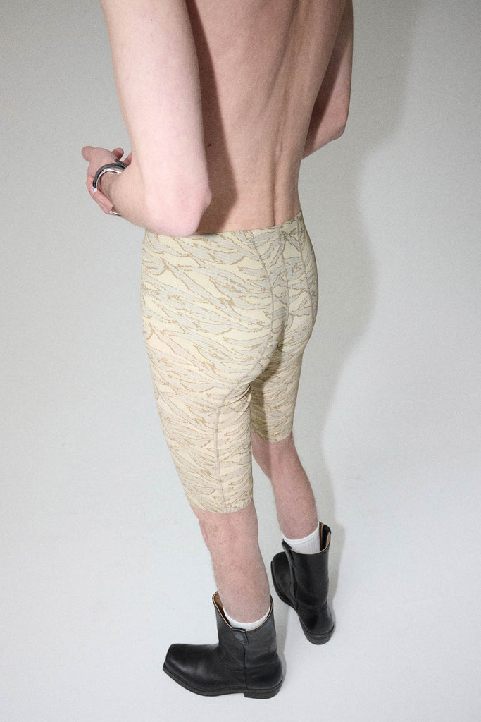 Beige Camouflage Print Second Skin Tight Shorts