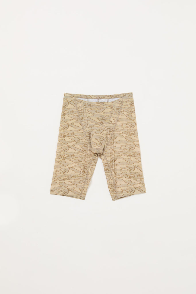 Beige Camouflage Print Second Skin Tight Shorts