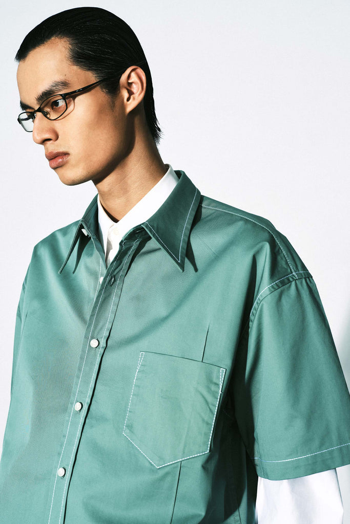 Green Bold Cuboid Short Sleeved Overshirt