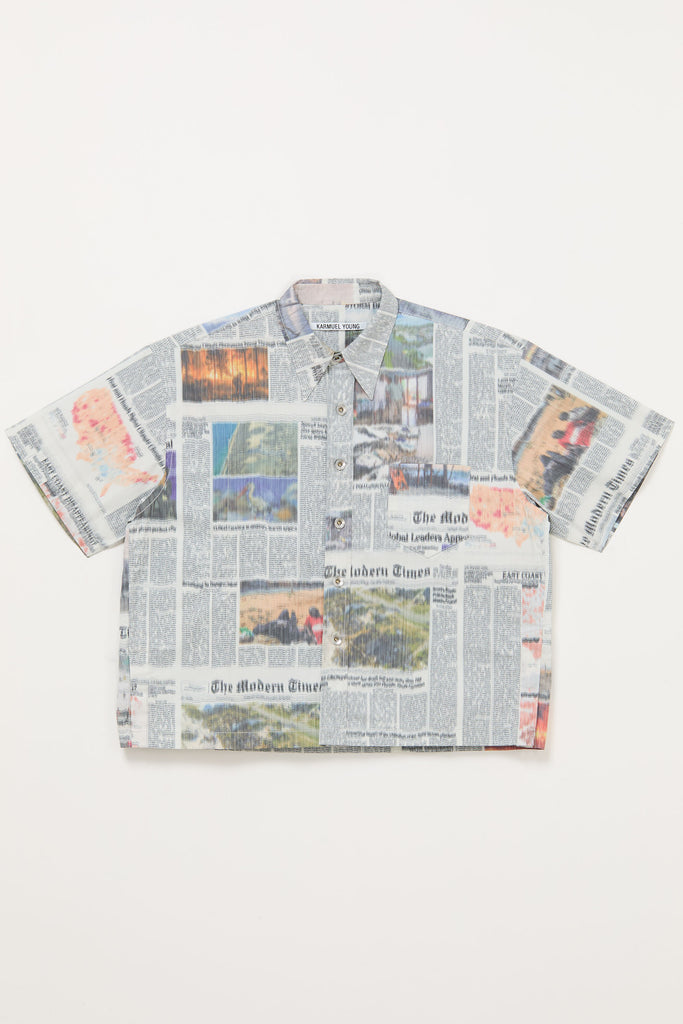 Mixed Cuboid Printed Newspaper Short Sleeved Shirt