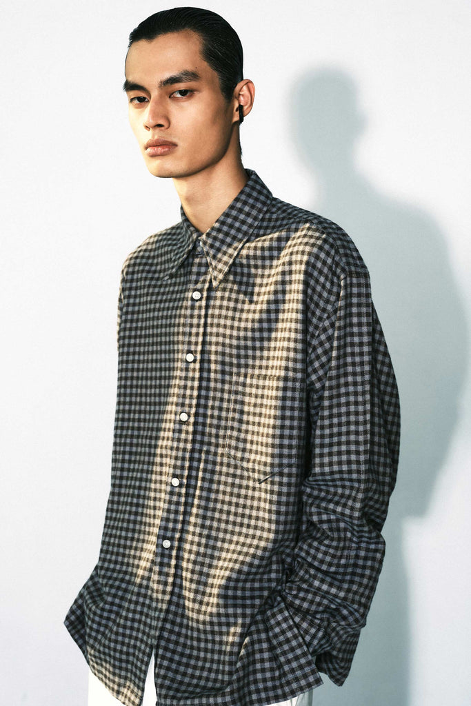 Purple Brushed Check XY-plane Square Overshirt