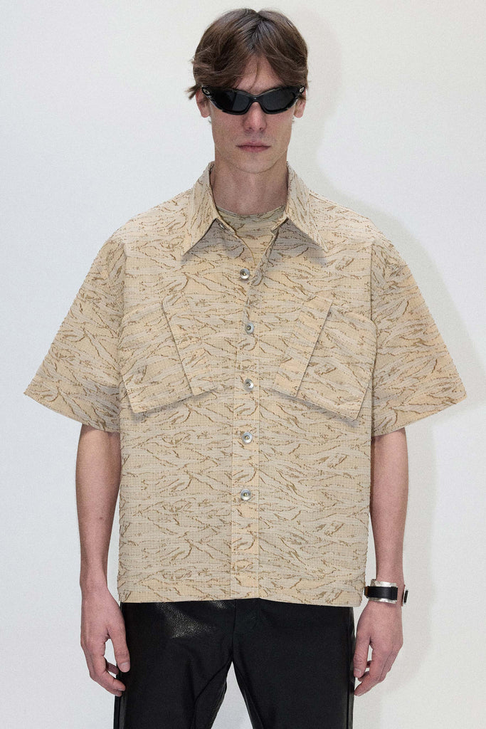 Beige Camouflage Square Short Sleeved Shirt