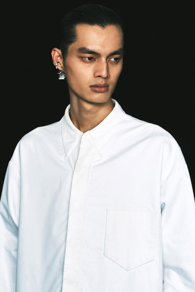 White Molded Bold Square Overshirt