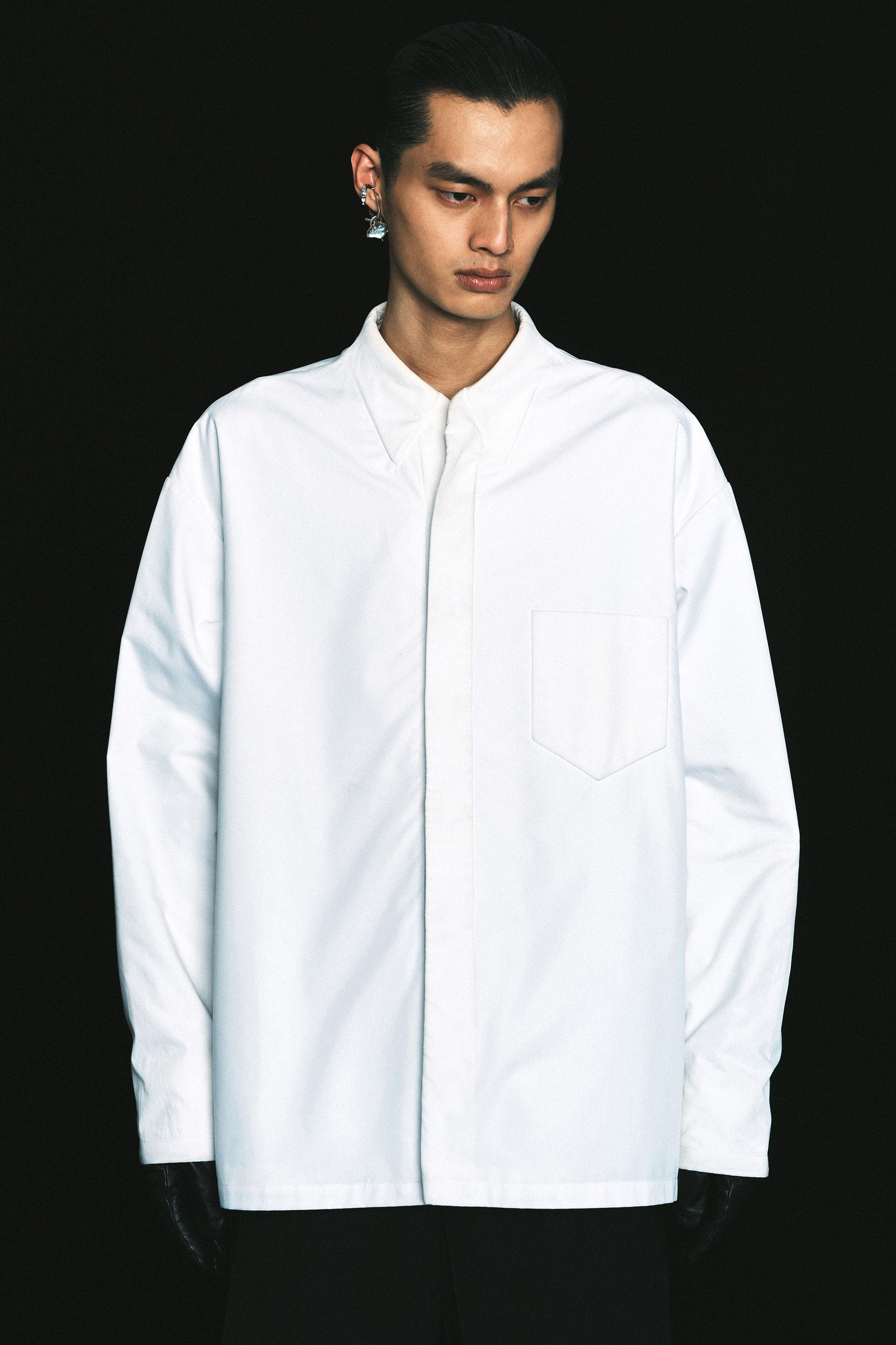 White Molded Bold Square Overshirt