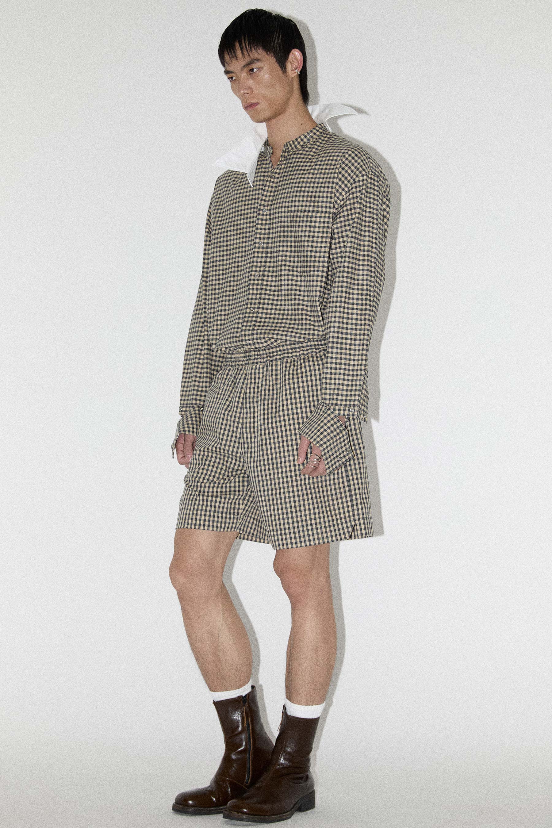 Yellow Check Square Snap Off Shirt