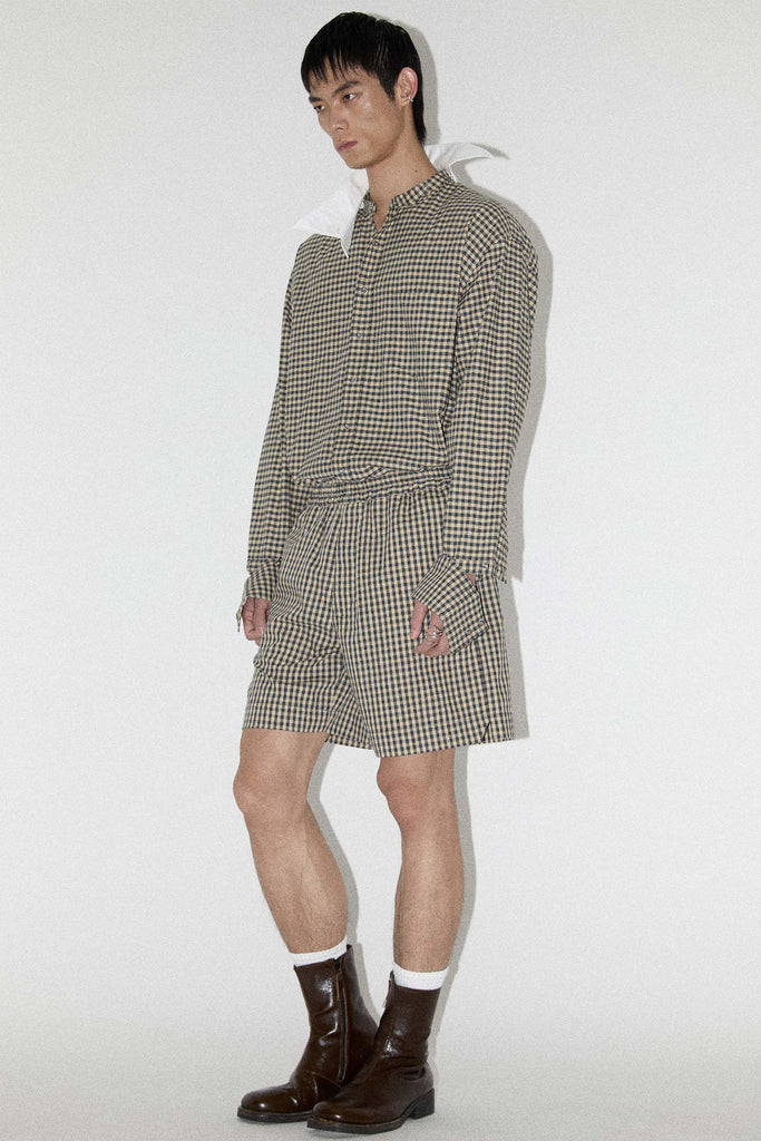 Yellow Check Square Snap Off Shirt