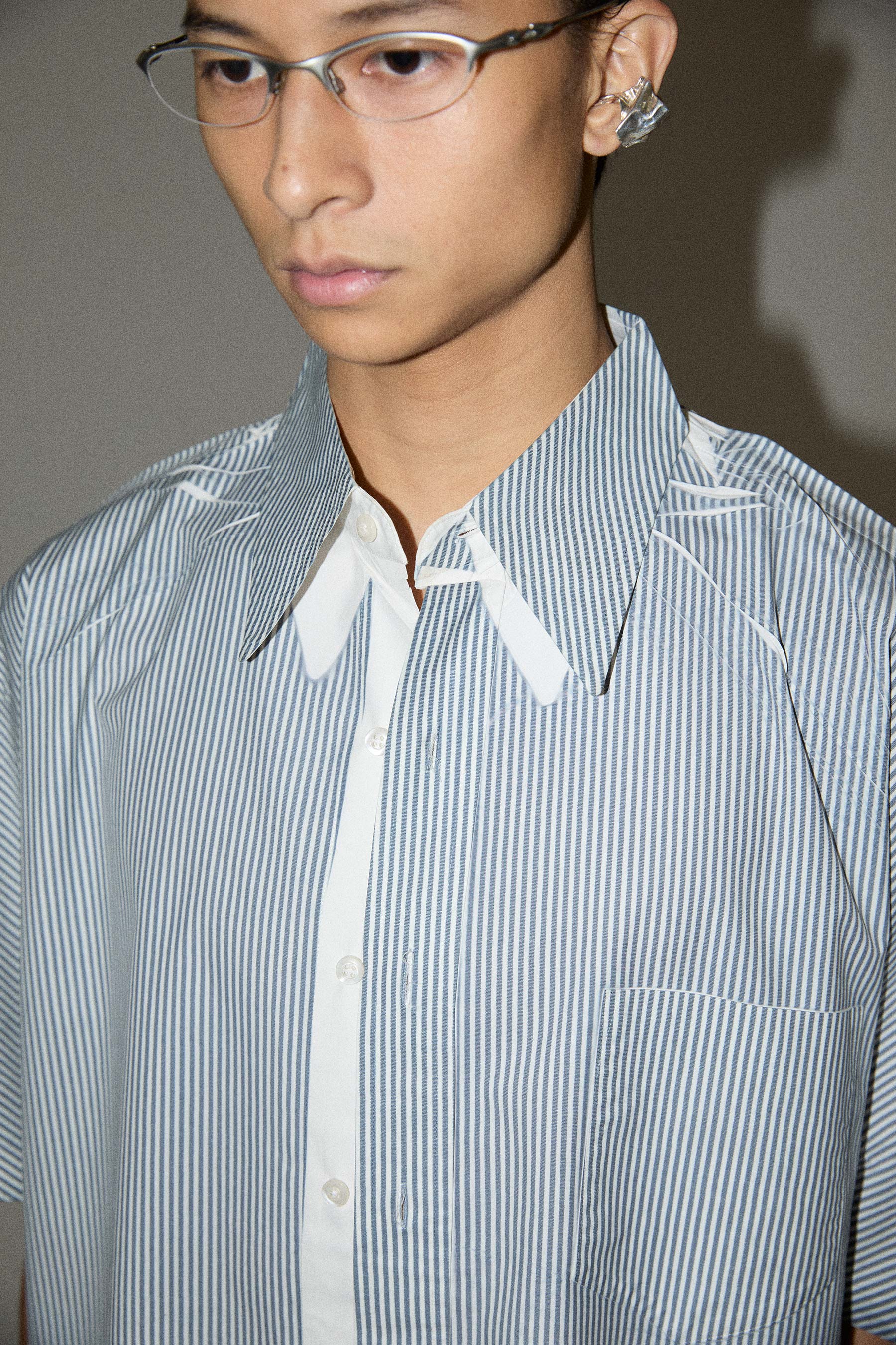 Black Square Printed Stripe Shirt