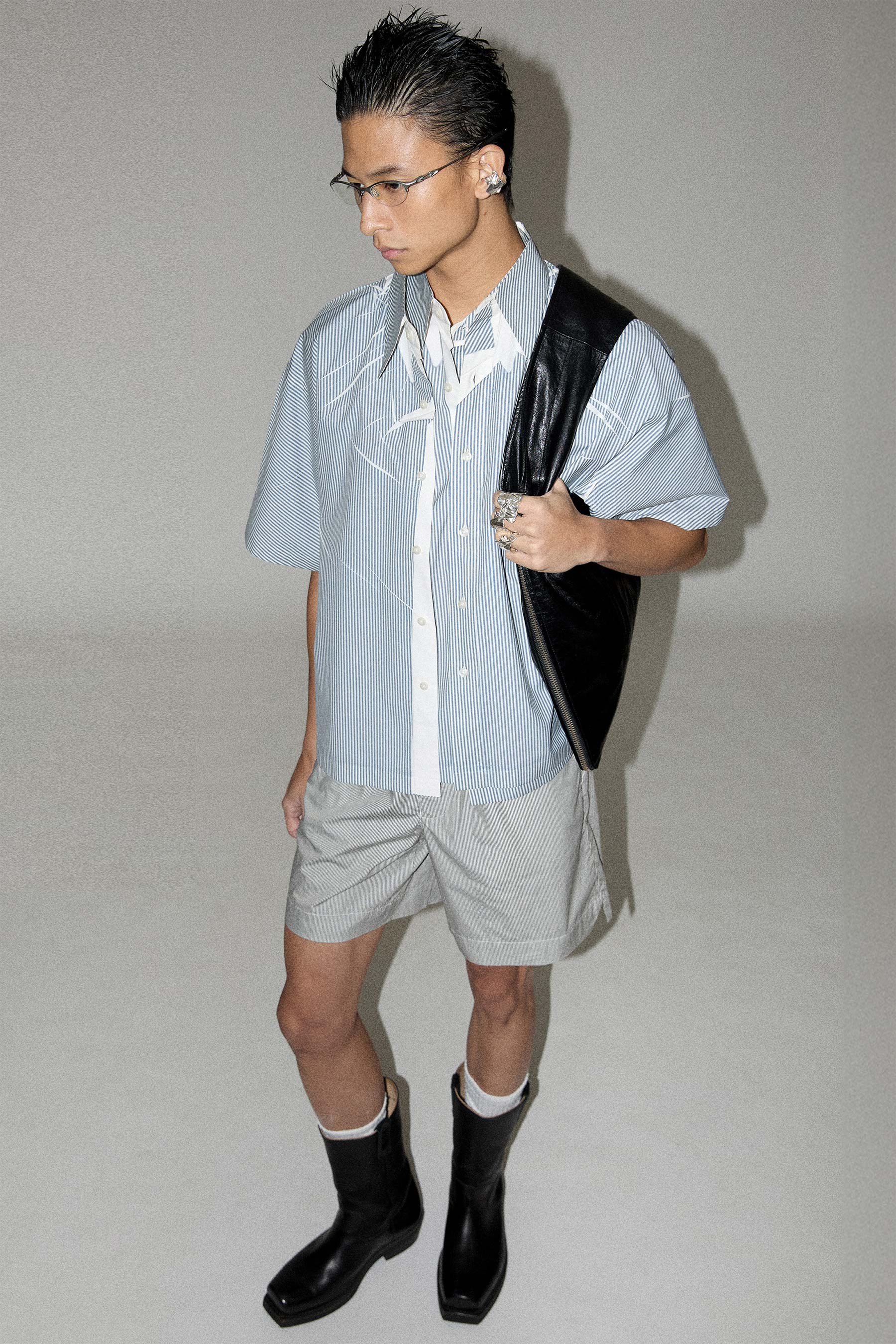 Black Square Printed Stripe Shirt