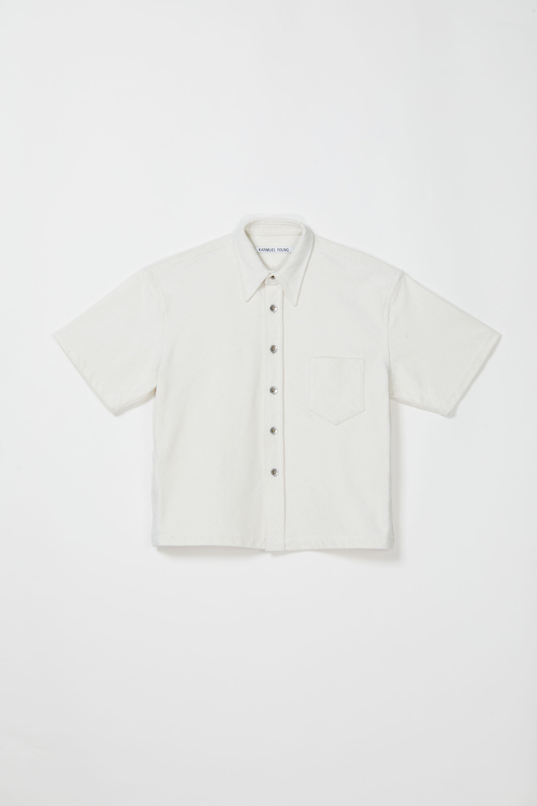 White Bias Cut Corduroy Cotton Square Short Sleeved Overshirt