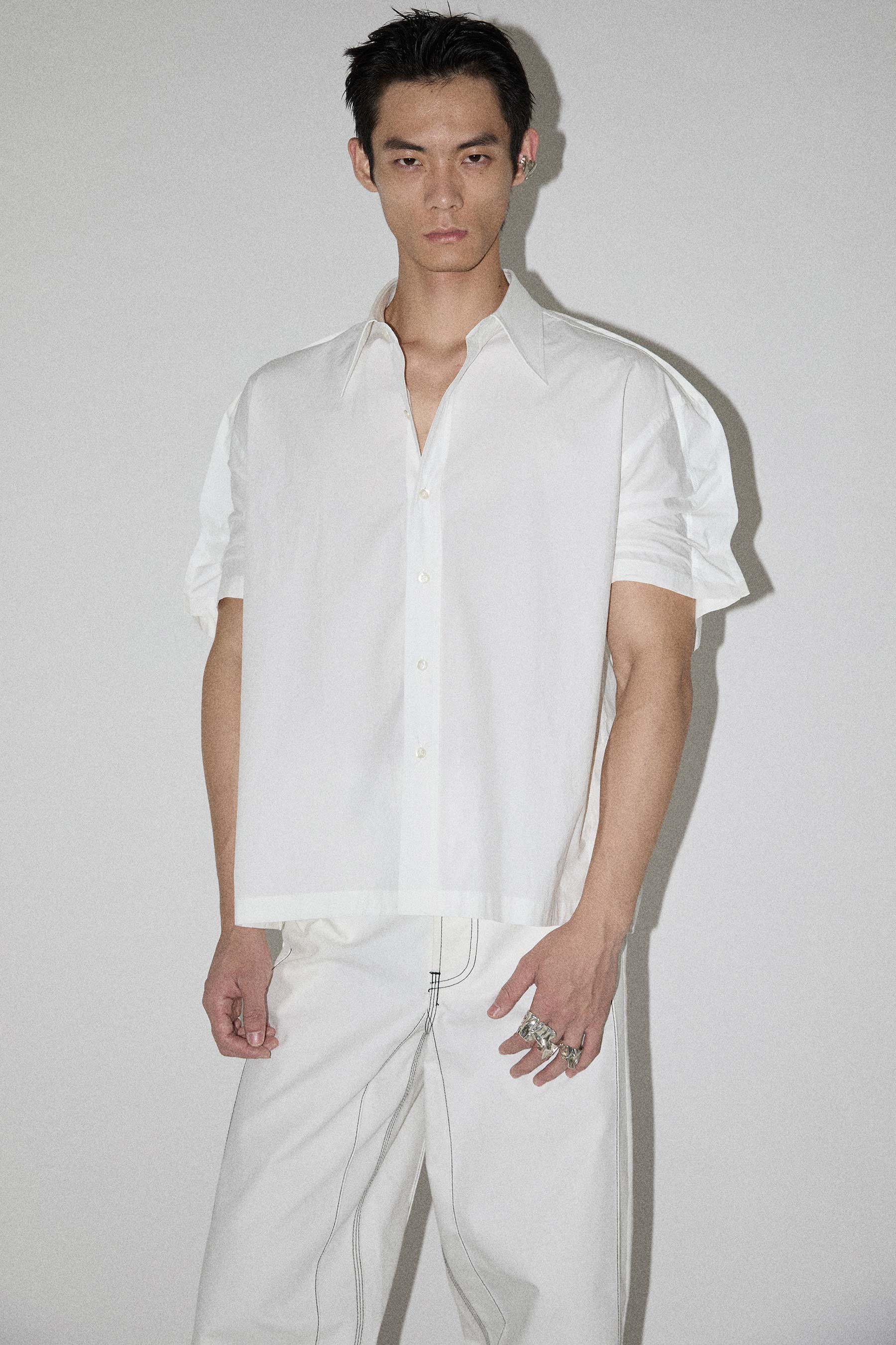 White Square Sleeves-holder Shirt