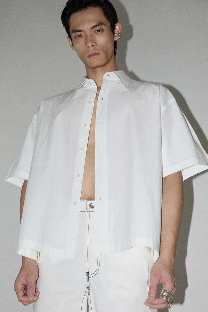 White Square Sleeves-holder Shirt