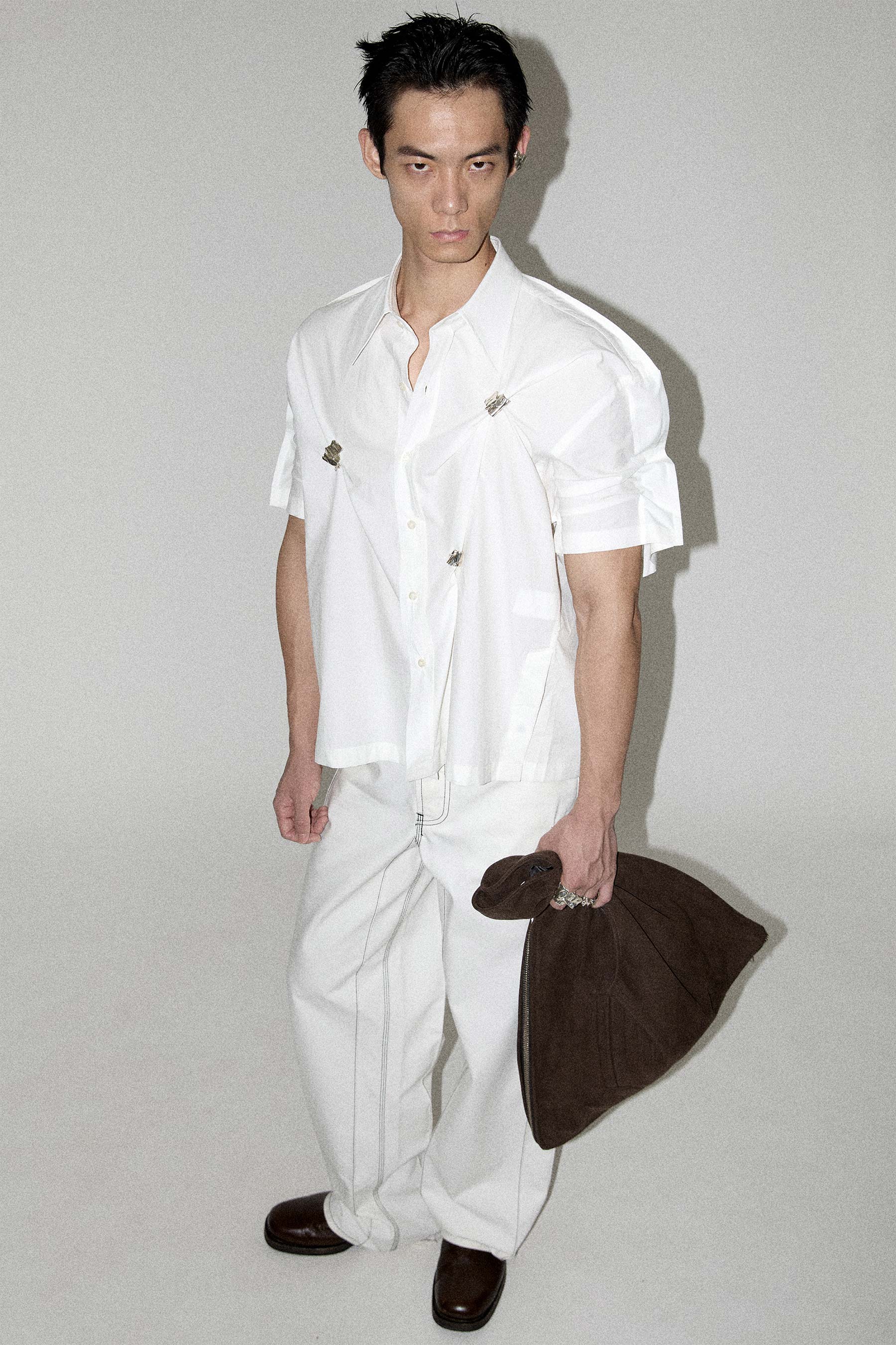 White Square Sleeves-holder Shirt