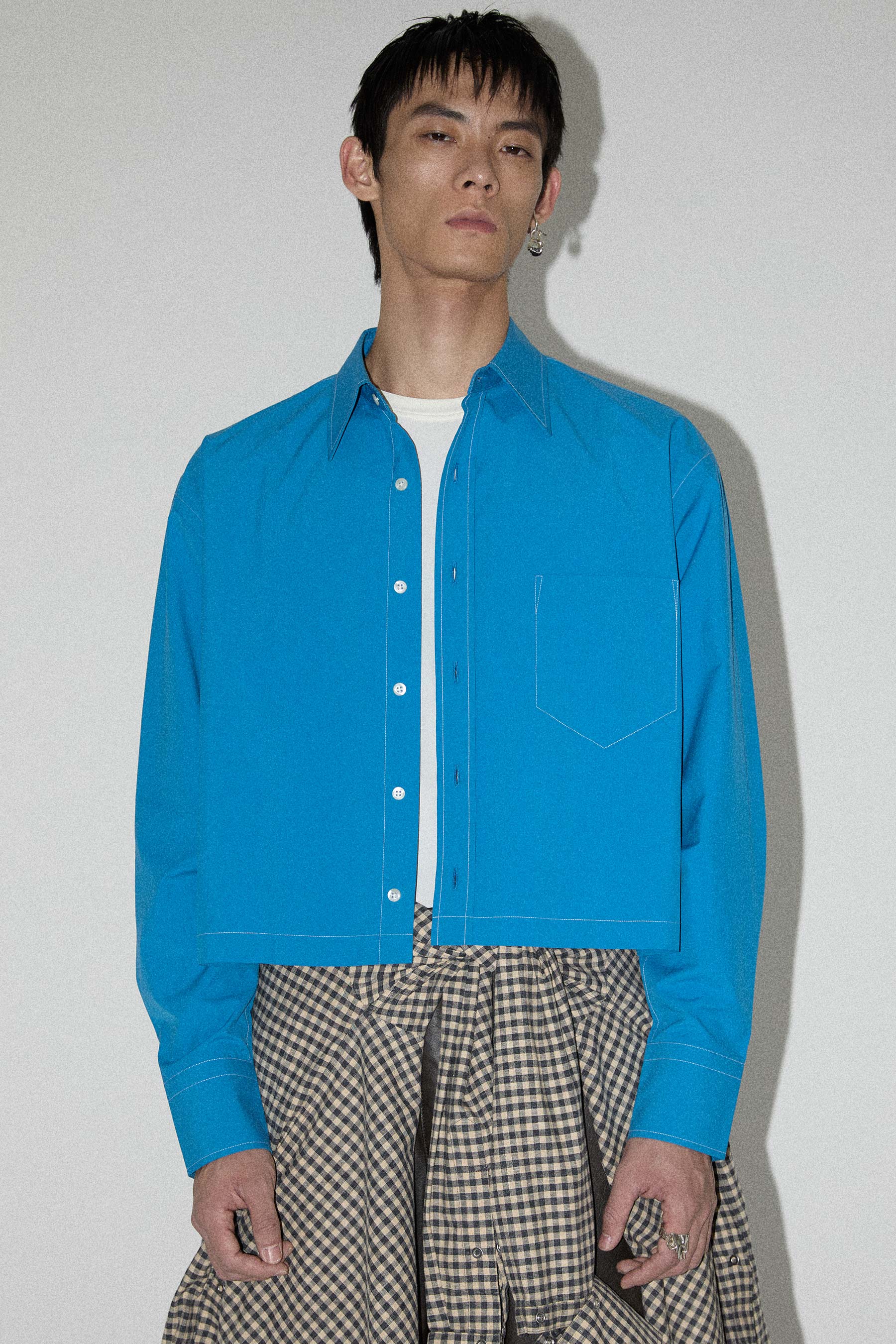 Blue Square Cropped Shirt
