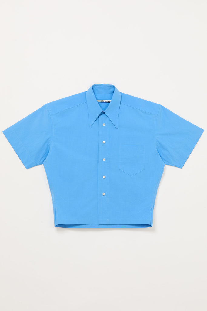 Blue Trapezium Short Sleeved Cropped Shirt