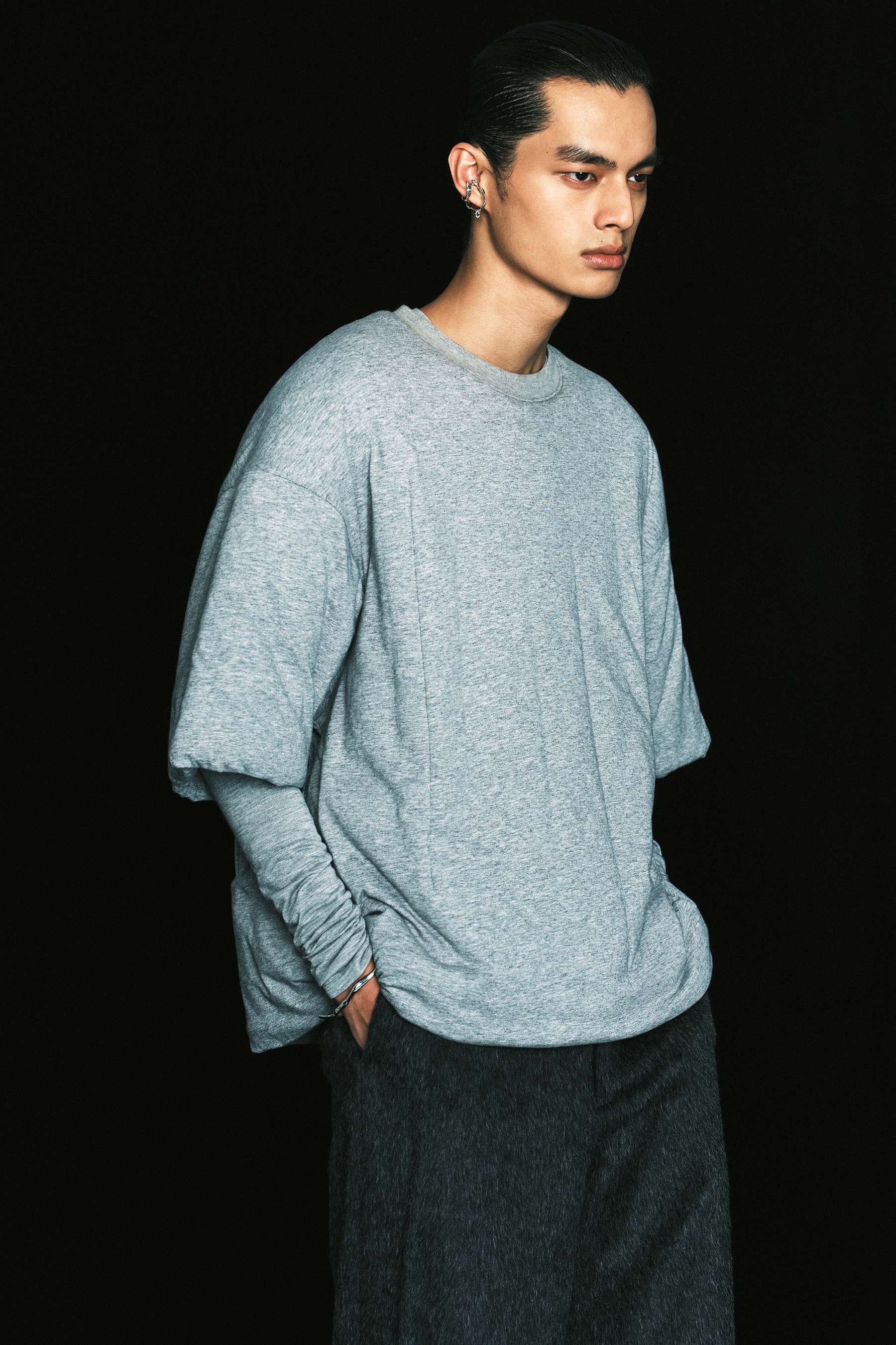 Grey Cotton Padded Cuboid T-shirt