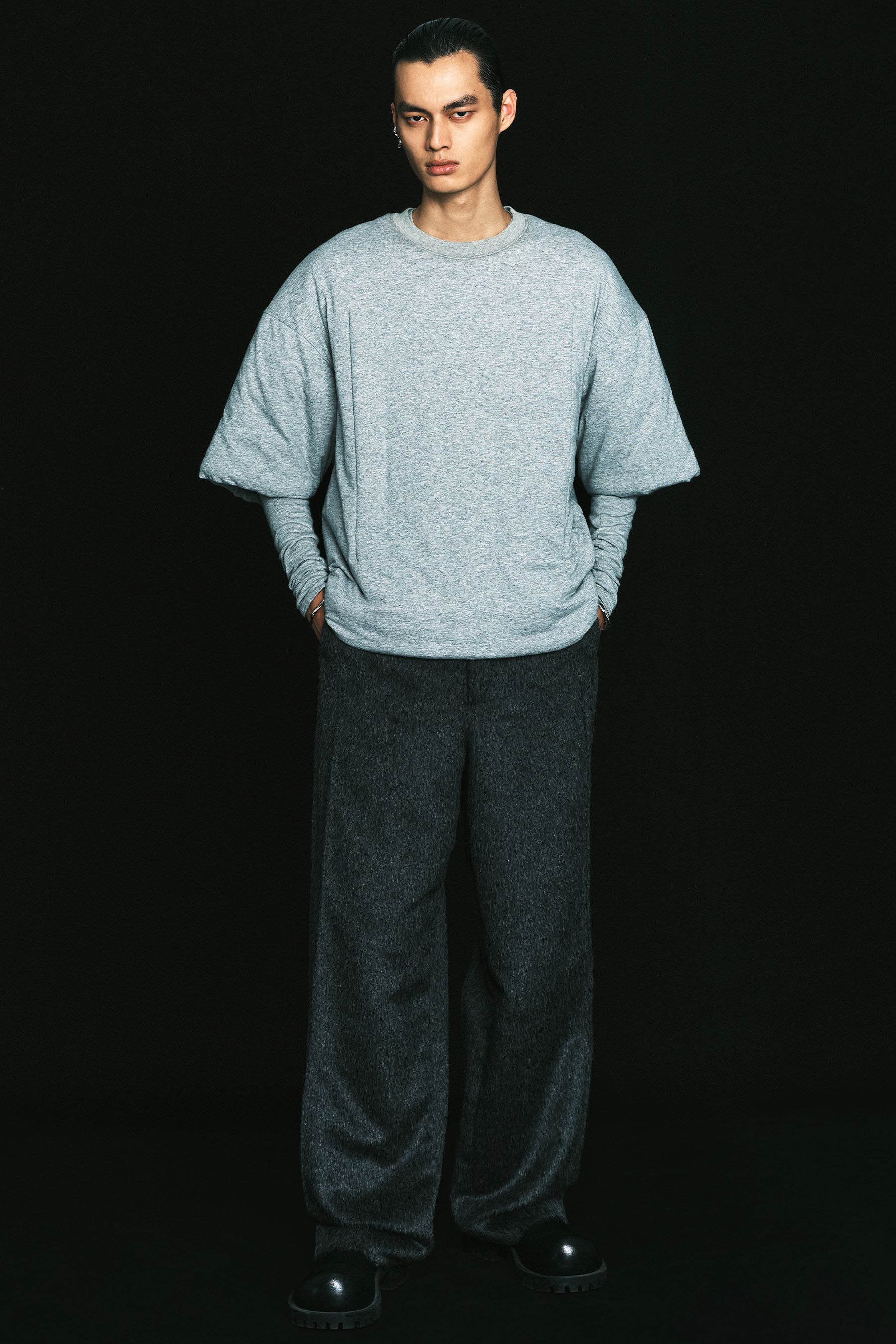 Grey Cotton Padded Cuboid T-shirt