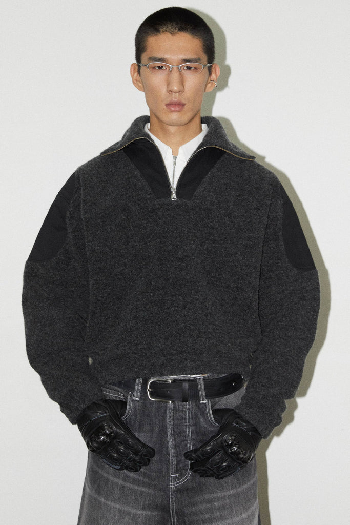 Black Strong Arm Furry Padded Zip Sweatshirt