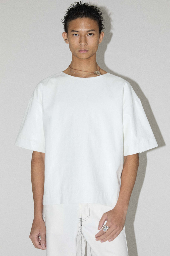 White Square Alt-Leather T-shirt with Adjustable Neckline