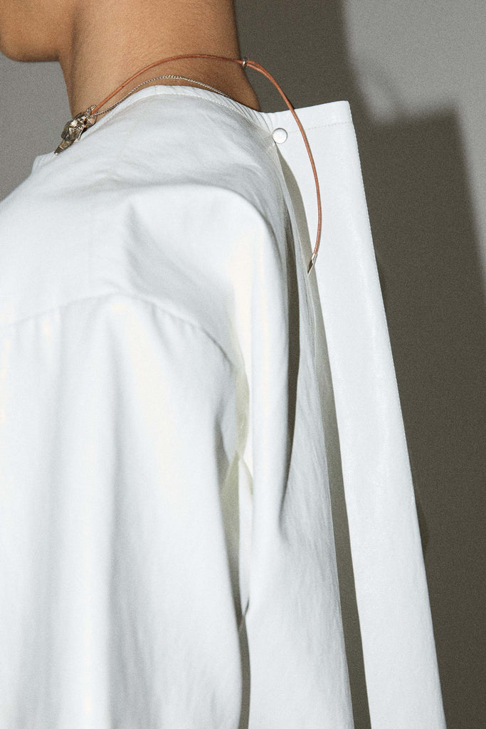 White Square Alt-Leather T-shirt with Adjustable Neckline