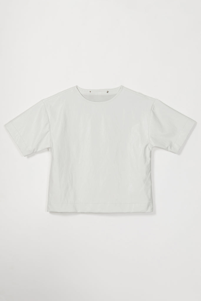 White Square Alt-Leather T-shirt with Adjustable Neckline