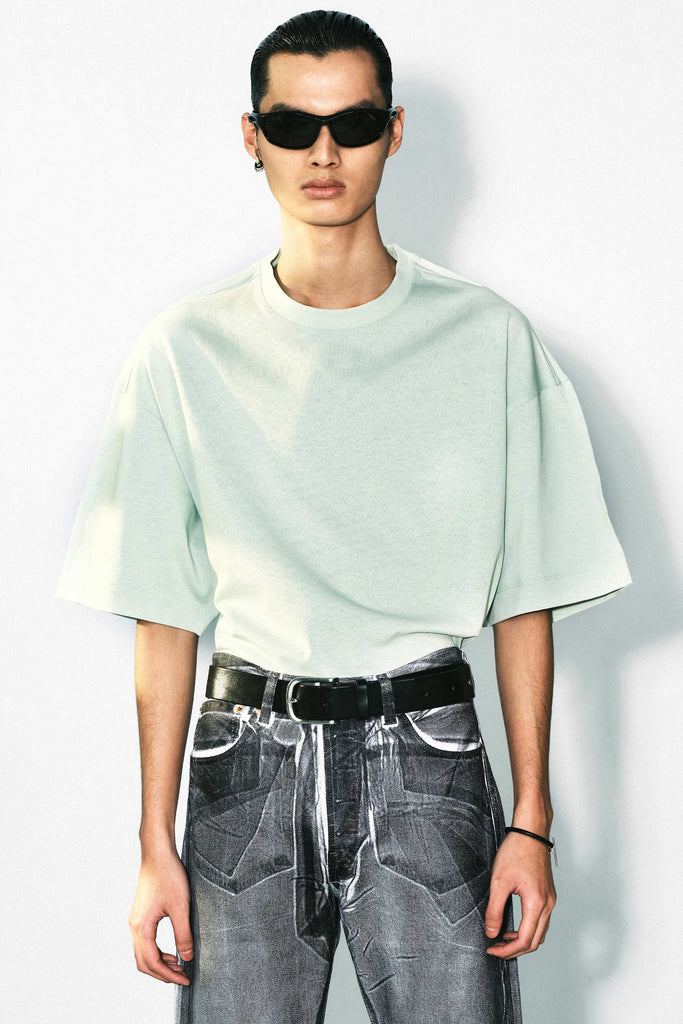 Light Green Cotton Square XY-plane T-Shirt