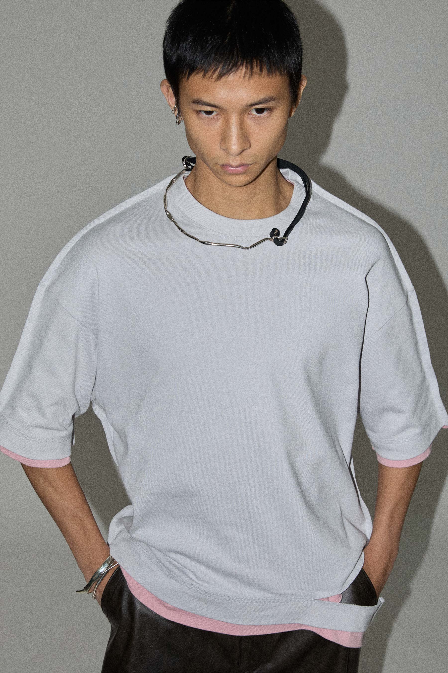 Grey Square XY-plane Cutout T-shirt