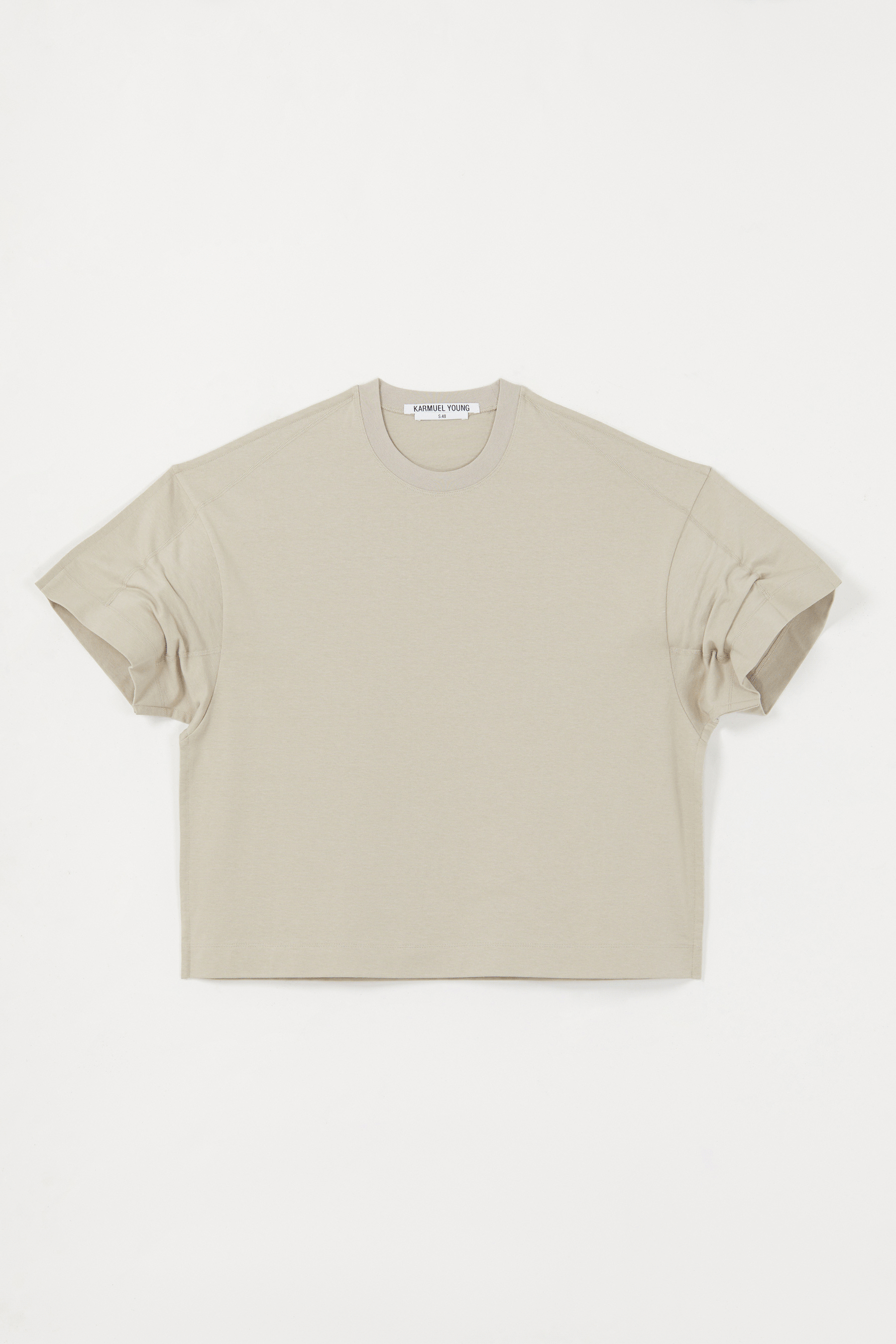 Beige Square XY-plane Sleeves-holder T-shirt