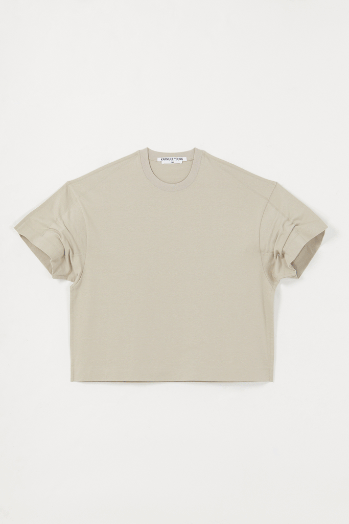 Beige Square XY-plane Sleeves-holder T-shirt