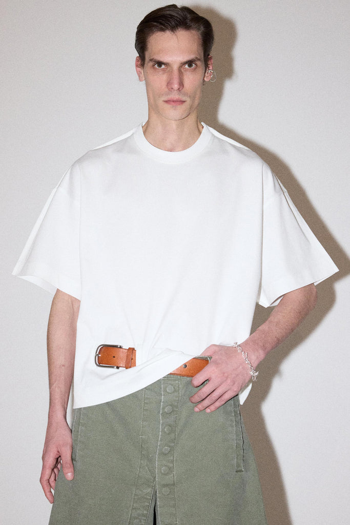 White Square XY-plane Belt T-shirt